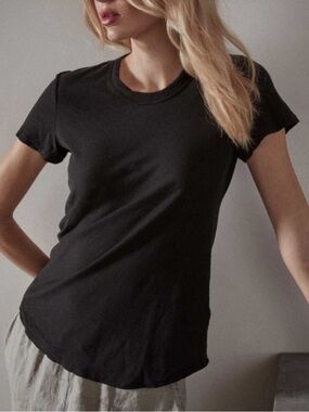 James Perse Classic Black Cotton Slub Short Sleeve Round Hem Tee 2 / M